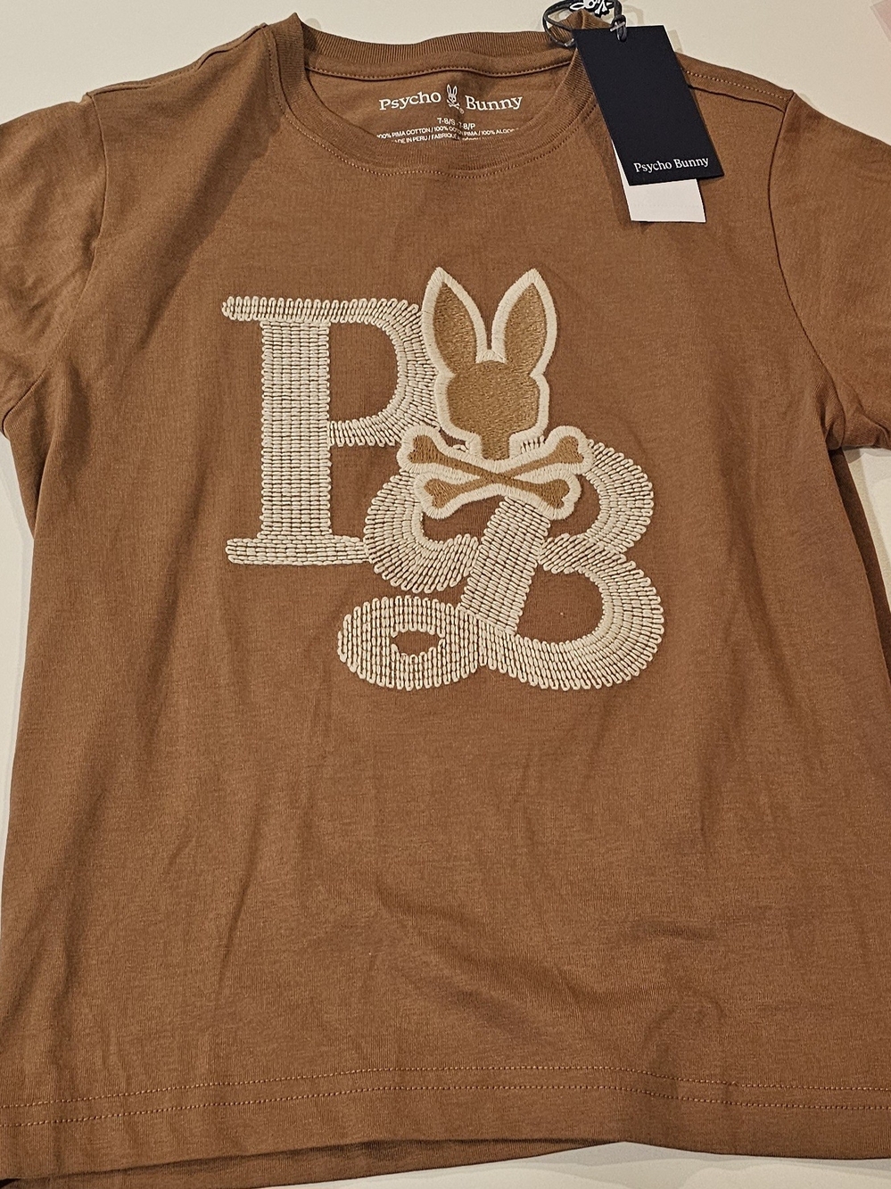 Psycho Bunny Kids Brown Tee with Cream Logo